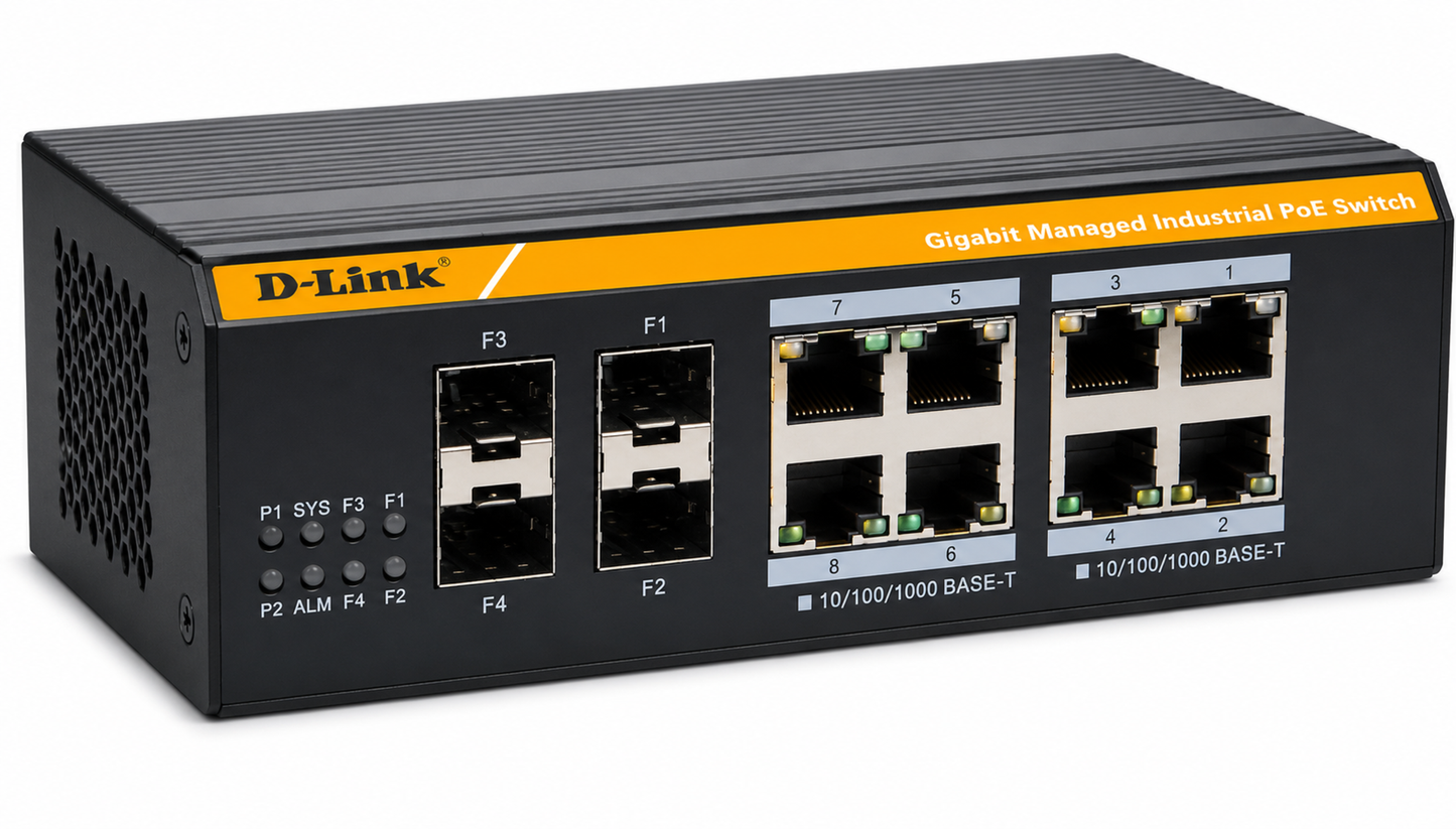 D-Link Industrial Managed PoE Switch 8-Port Gigabit 2 SFP Uplink DGS-F3008P-2S
