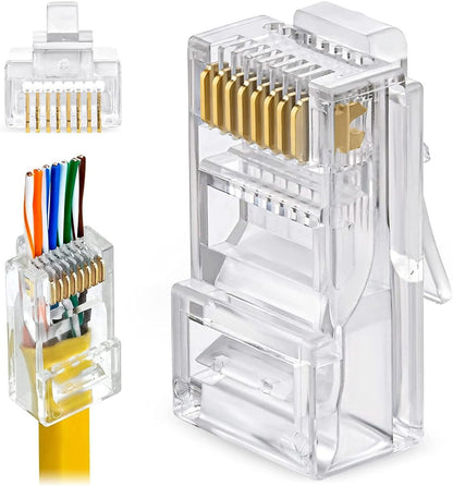 Taradhin RJ45 Pass-Through Connectors 100 Pack | Cat6/Cat5e/Cat5, Gold-Plated