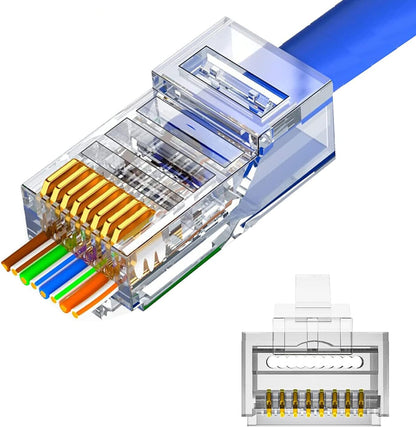 Taradhin RJ45 Pass-Through Connectors 100 Pack | Cat6/Cat5e/Cat5, Gold-Plated
