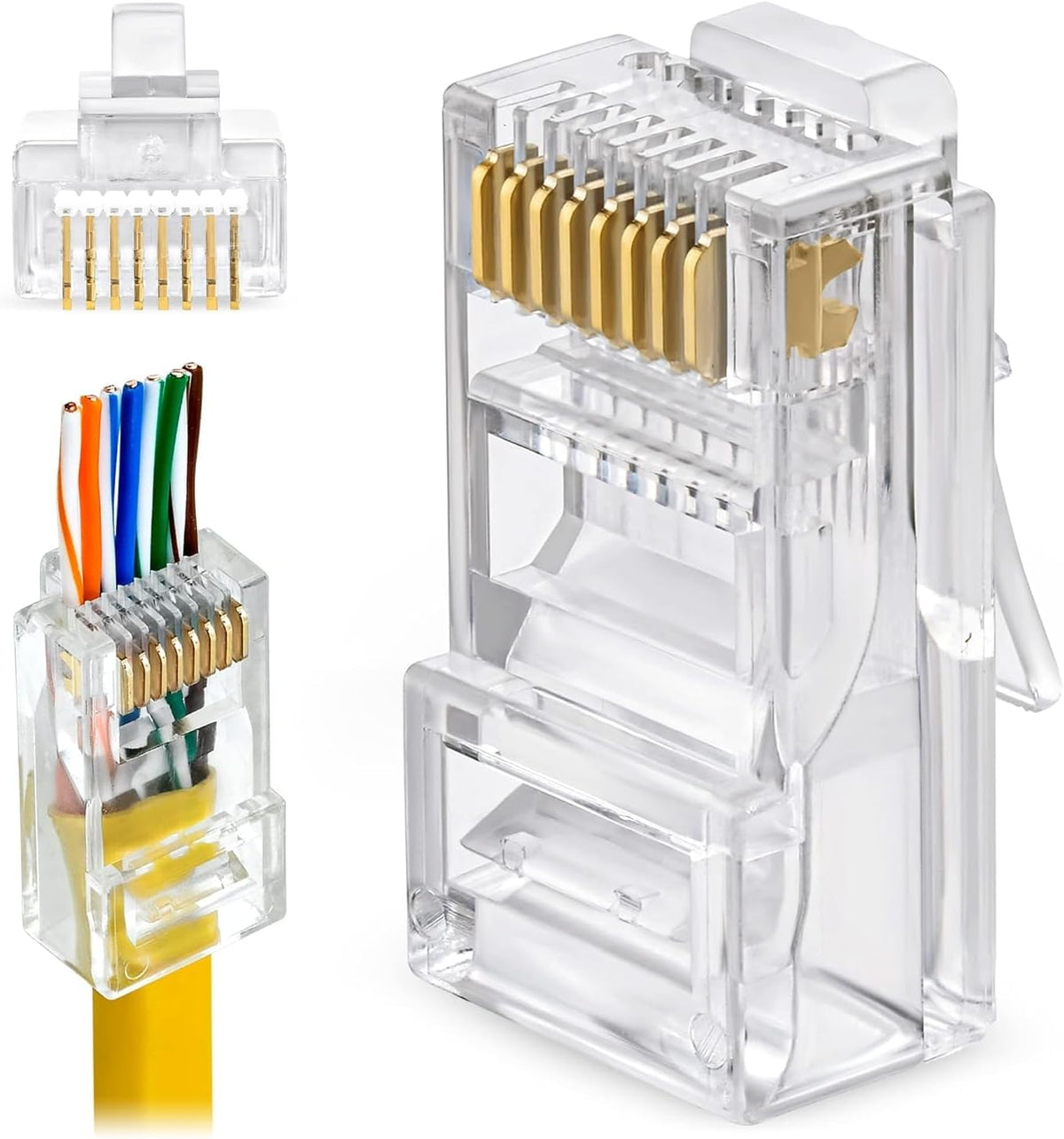 Taradhin RJ45 Pass-Through Connectors 100 Pack | Cat6/Cat5e/Cat5, Gold-Plated