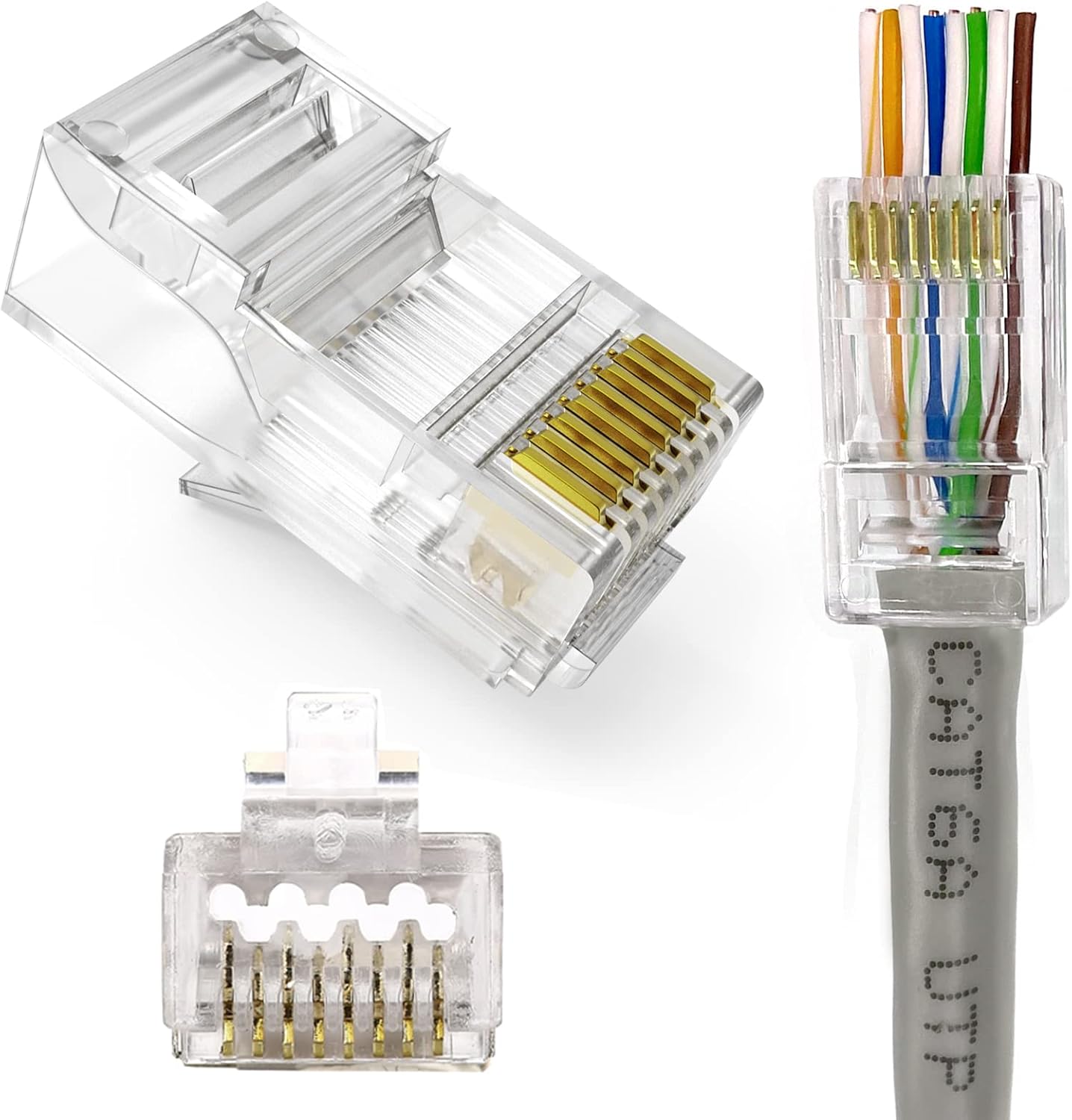 Taradhin RJ45 Pass-Through Connectors 100 Pack | Cat6/Cat5e/Cat5, Gold-Plated