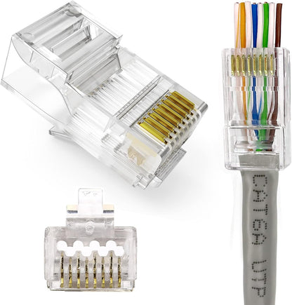 Taradhin RJ45 Pass-Through Connectors 100 Pack | Cat6/Cat5e/Cat5, Gold-Plated