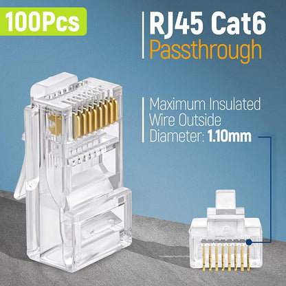 Taradhin RJ45 Pass-Through Connectors 100 Pack | Cat6/Cat5e/Cat5, Gold-Plated