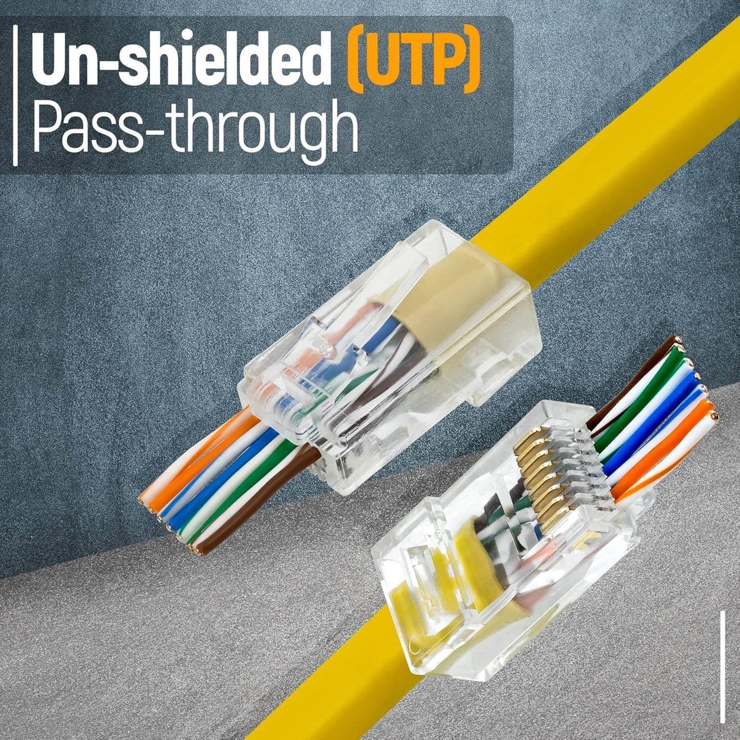 Taradhin RJ45 Pass-Through Connectors 100 Pack | Cat6/Cat5e/Cat5, Gold-Plated