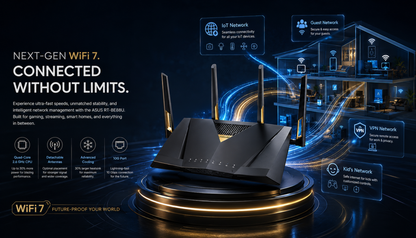 ASUS RT-BE88U Dual-band WiFi 7 AiMesh Extendable Performance Router, 4K-QAM, MLO, Dual 10G ports, SFP+, Four 2.5G ports, Four 1G ports, 34G WAN/LAN capacity