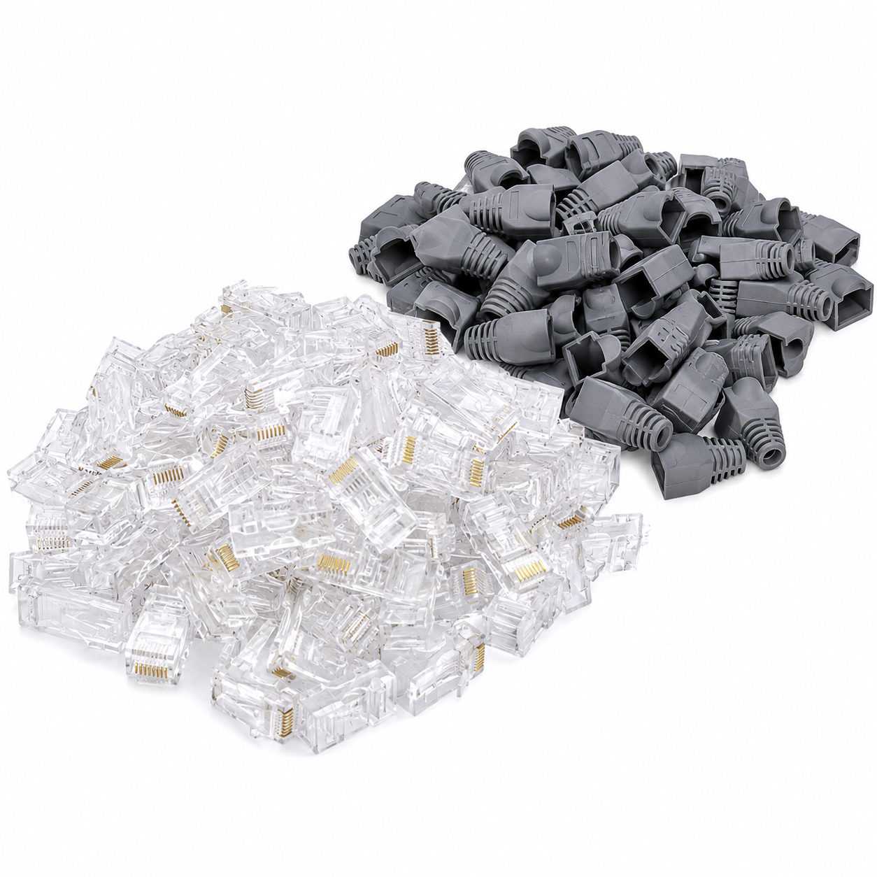 Taradhin RJ45 Cable Connector Kit, 100 Pass-Through Connectors and 100 Strain Relief Boots for Cat6 Cat5e Cat5