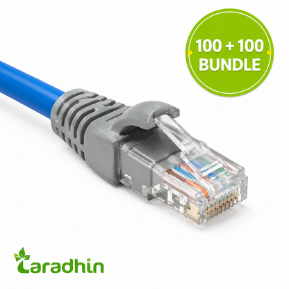 Taradhin RJ45 Cable Connector Kit, 100 Pass-Through Connectors and 100 Strain Relief Boots for Cat6 Cat5e Cat5