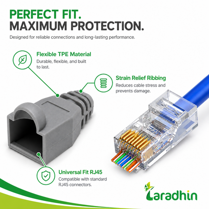 Taradhin RJ45 Cable Connector Kit, 100 Pass-Through Connectors and 100 Strain Relief Boots for Cat6 Cat5e Cat5