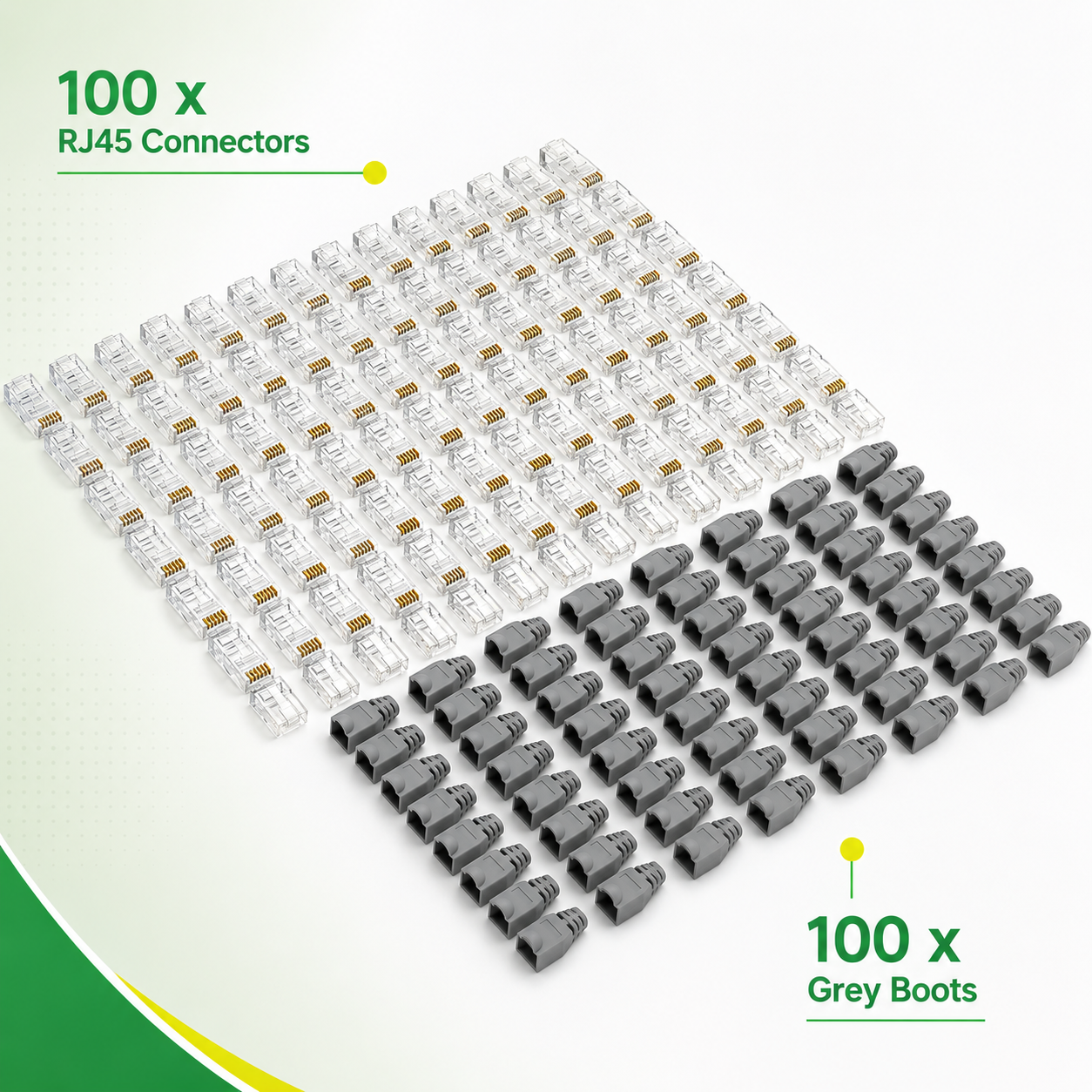 Taradhin RJ45 Cable Connector Kit, 100 Pass-Through Connectors and 100 Strain Relief Boots for Cat6 Cat5e Cat5