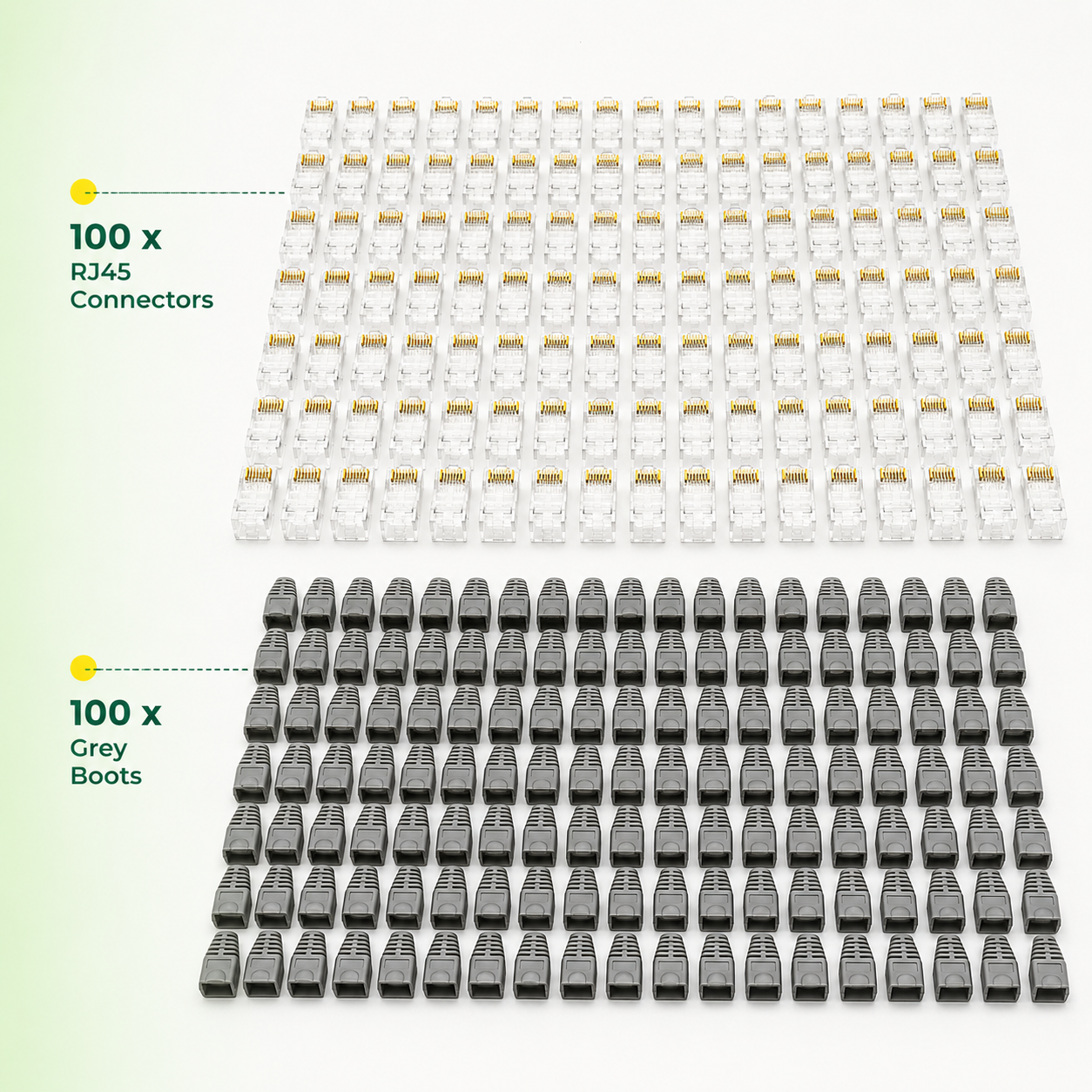 Taradhin RJ45 Cable Connector Kit, 100 Pass-Through Connectors and 100 Strain Relief Boots for Cat6 Cat5e Cat5