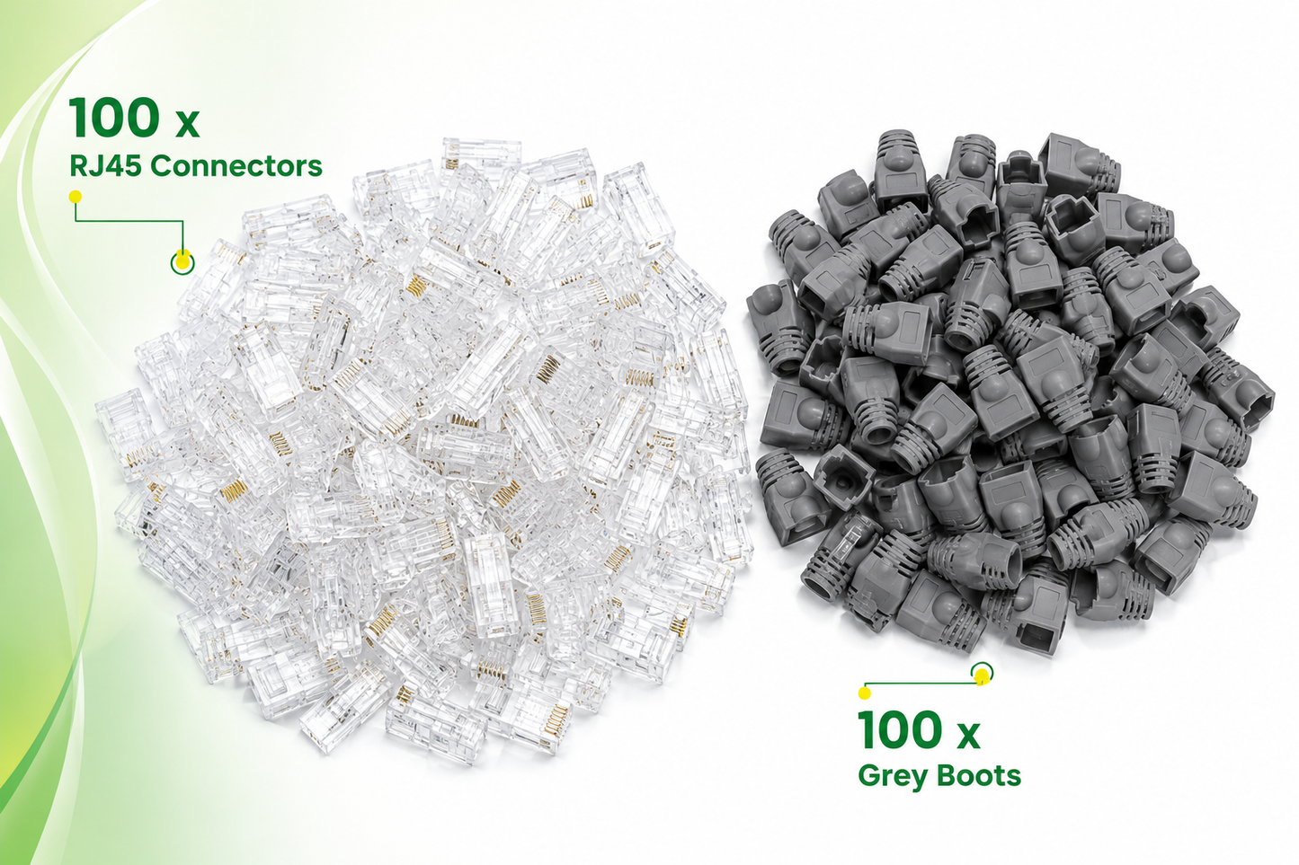 Taradhin RJ45 Cable Connector Kit, 100 Pass-Through Connectors and 100 Strain Relief Boots for Cat6 Cat5e Cat5