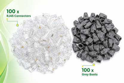 Taradhin RJ45 Cable Connector Kit, 100 Pass-Through Connectors and 100 Strain Relief Boots for Cat6 Cat5e Cat5