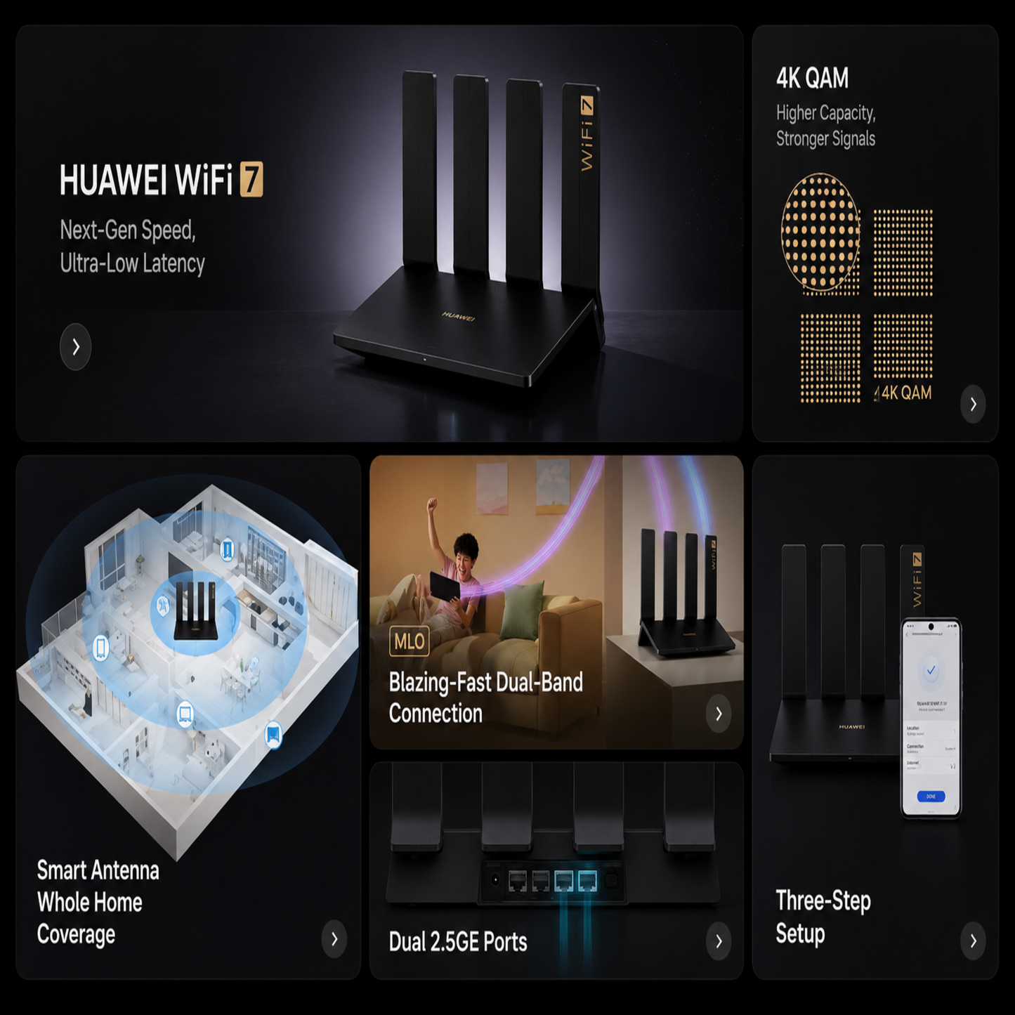 Huawei WiFi BE3 Pro BE3600 Wi-Fi 7 2.5G Router Black