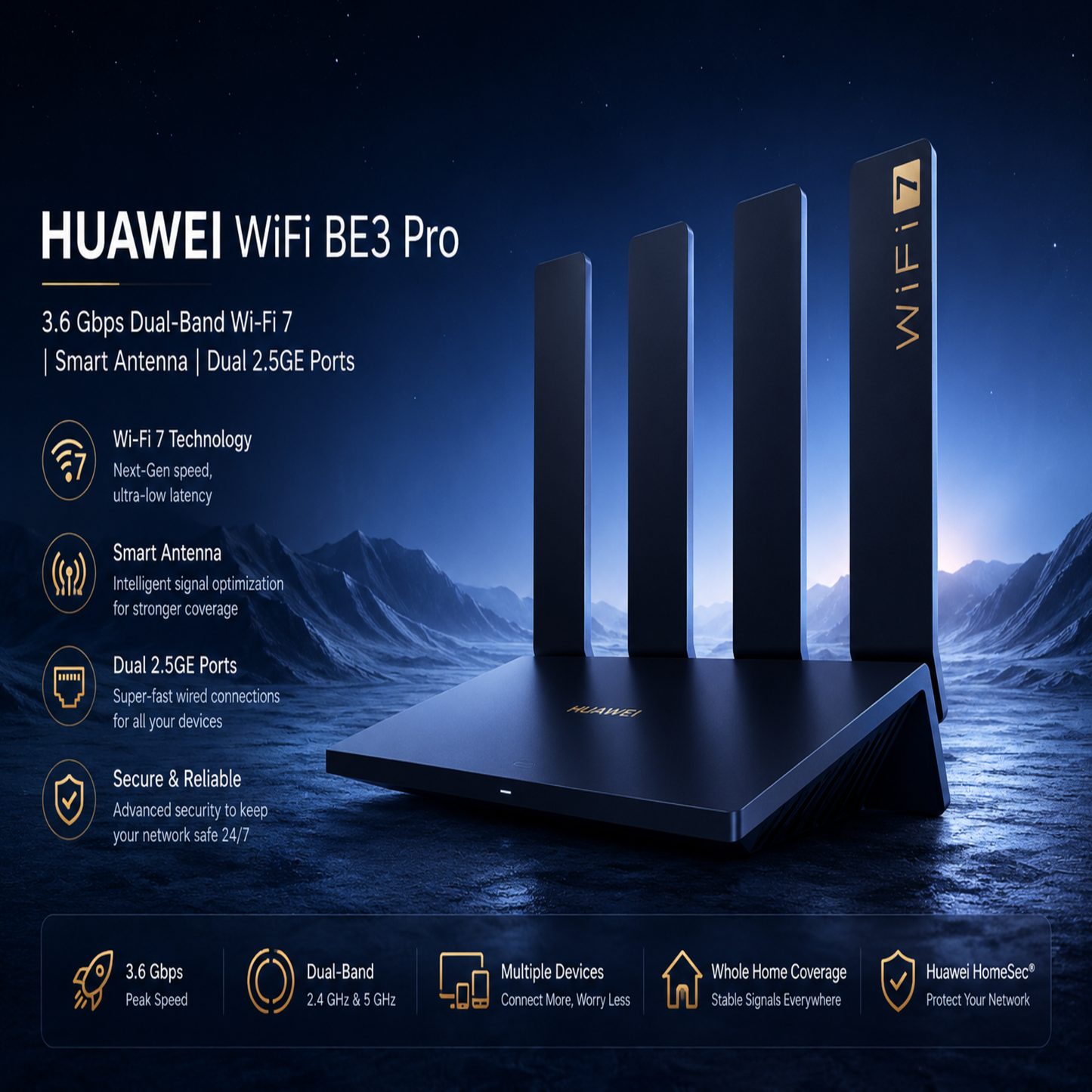 Huawei WiFi BE3 Pro BE3600 Wi-Fi 7 2.5G Router Black