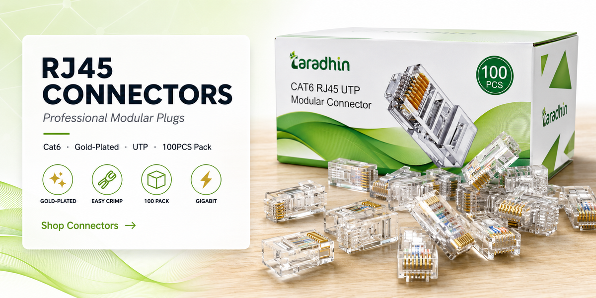 Taradhin RJ45 Connectors 100 Pack | Cat6/Cat5e Modular Plugs, Gold-Plated