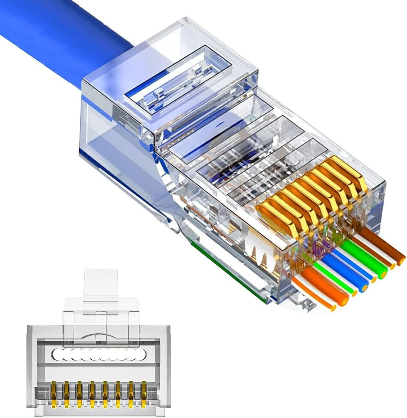 Taradhin RJ45 Pass-Through Connectors 100 Pack | Cat6/Cat5e/Cat5, Gold-Plated