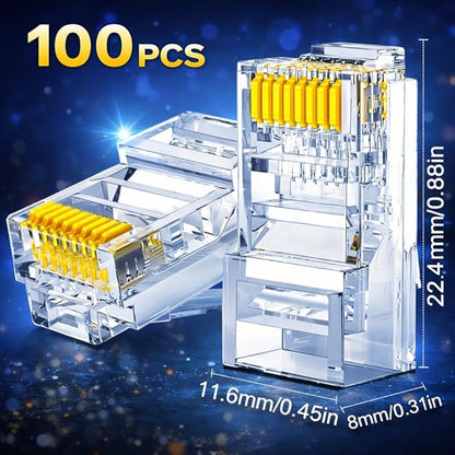 Taradhin RJ45 Connectors 100 Pack | Cat6/Cat5e Modular Plugs, Gold-Plated