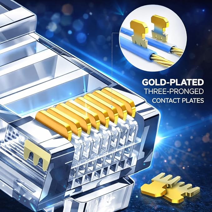 Taradhin RJ45 Connectors 100 Pack | Cat6/Cat5e Modular Plugs, Gold-Plated