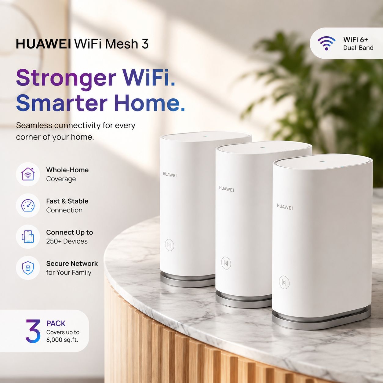 Huawei WiFi Mesh 3 AX3000 Router Dual Band 3000Mbps (3-Pack) WS8100